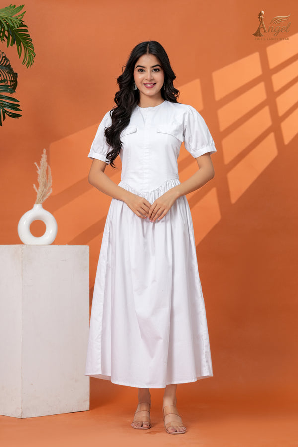Gathered Waist Flared Midi Dress