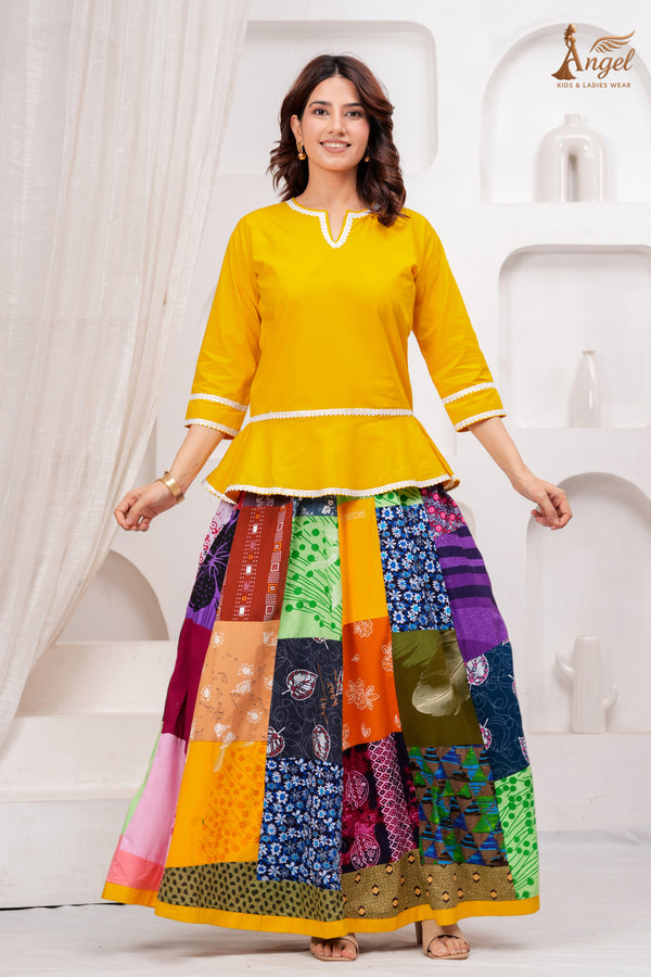 Multi-Fabric Top & Skirt Set