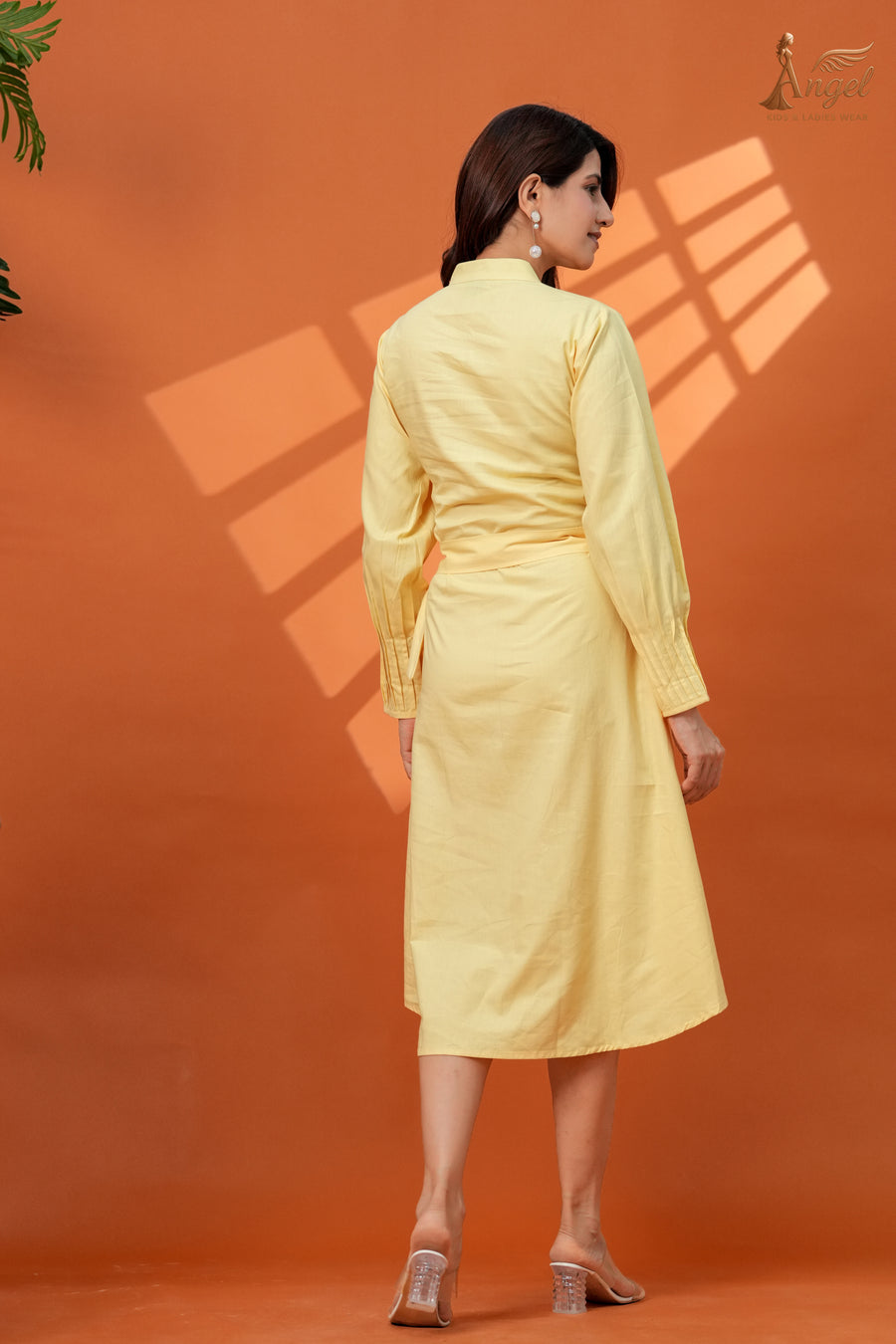 Women’s Midi Dress with Waist Belt in Yellow