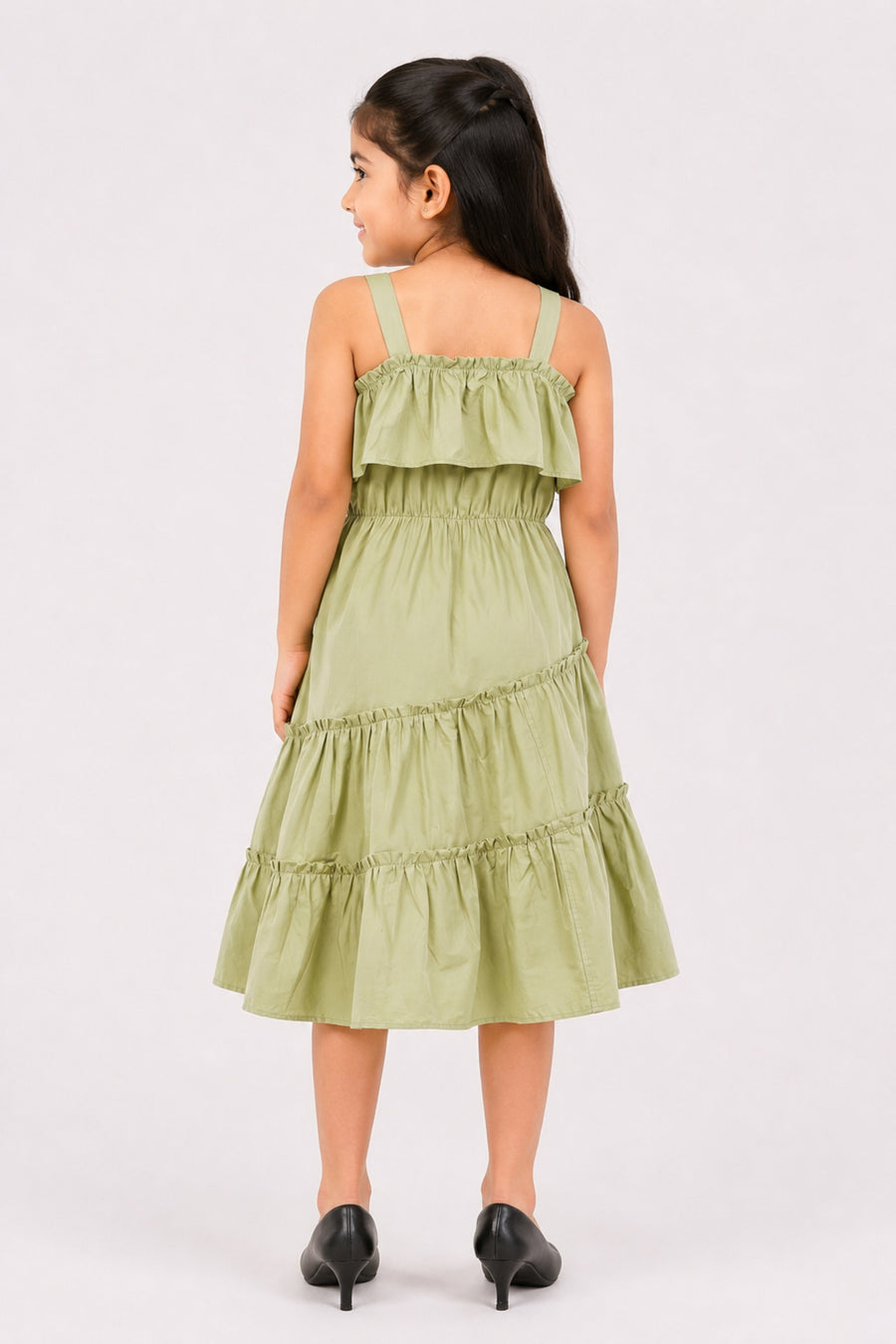 Kids A-Line Dress in Pista Green