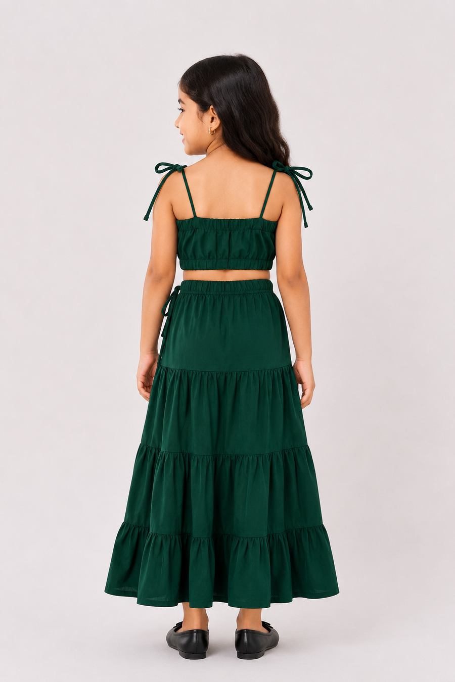 Kids Crop Top Skirt in Dark Green