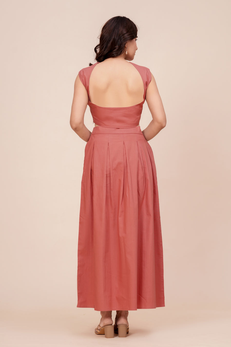 Sweetheart Crop Top & Pleated Skirt Set for Women - Dusty Rose